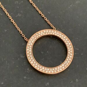 Michael Kors Brilliance Open Circle Rose Gold Tone Crystal Necklace
